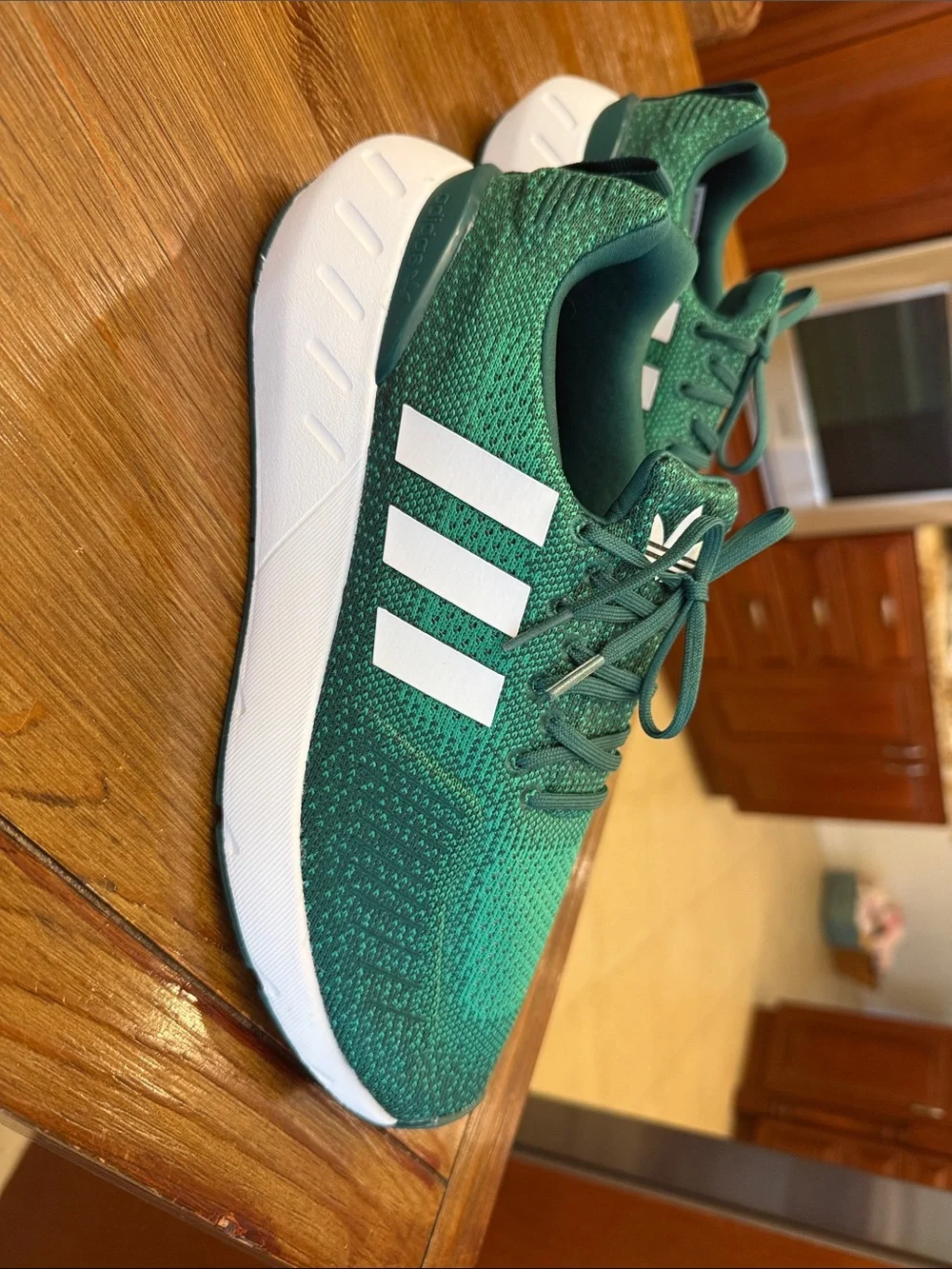 adidas Men’s Green Knit Sneakers with White Stripes